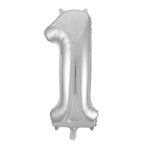 Foil ball 1 meter number 1 silver 1 pc