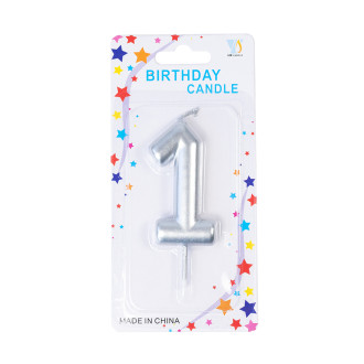 Candle number 1 silver 1 pc.