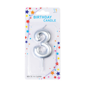 Candle number 3 silver 1 pc.