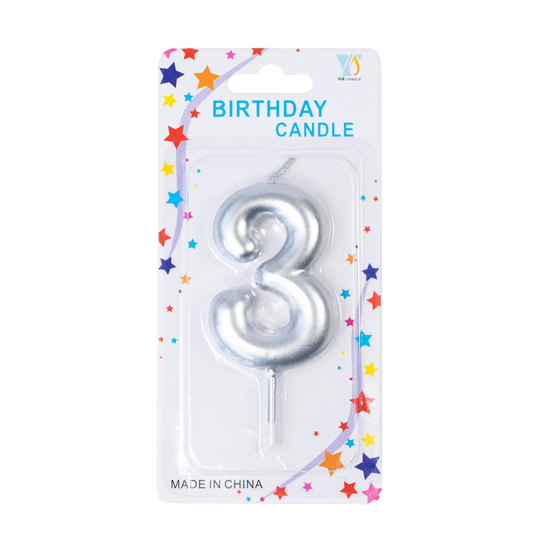 Candle number 3 silver 1 pc.