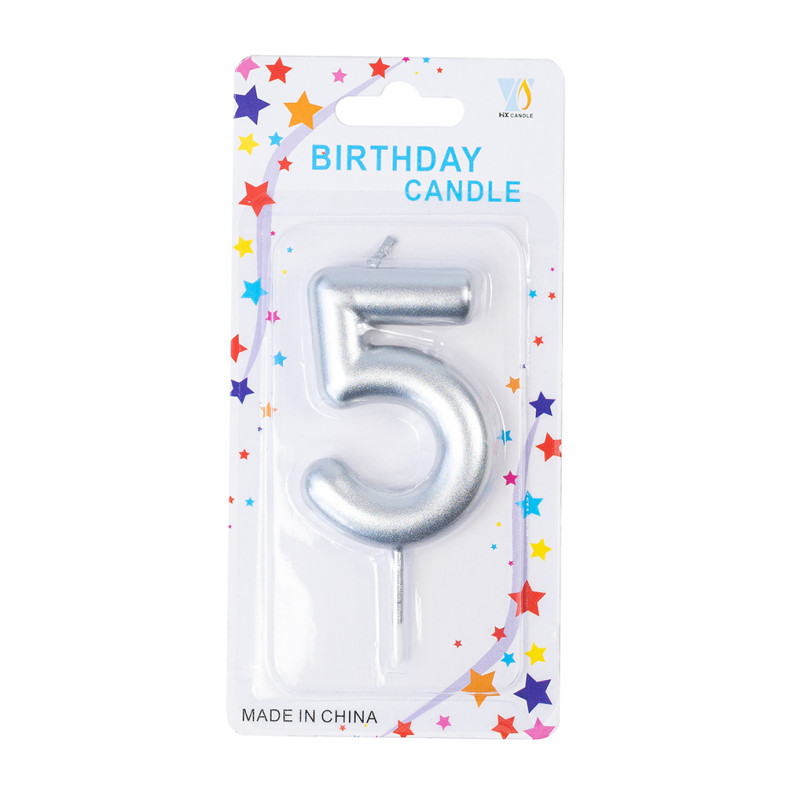 Candle number 5 silver 1 pc.