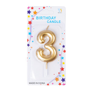 Candle number 3 gold 1 pc.