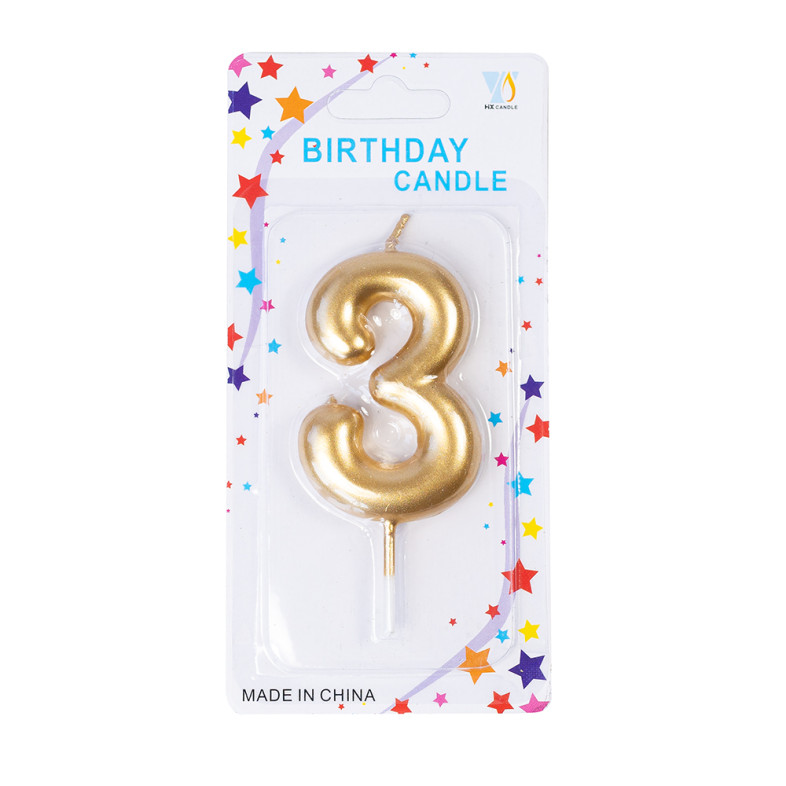 Candle number 3 gold 1 pc.