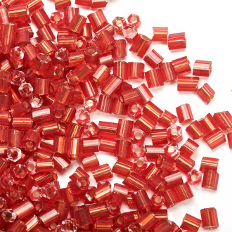 Bead-cut (2.1 mm) red with silver center pack of 20 g