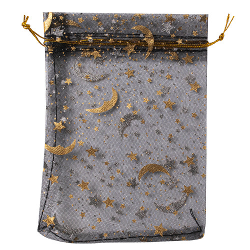 Decorative organza bag with pattern 12×9 cm black 1 pc