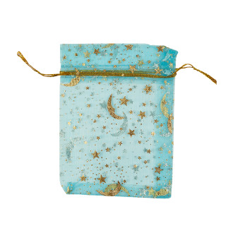 Woreczek dekoracyjny z organzy wzorzysty 11x8,5 mm jasnoniebieski 1 szt