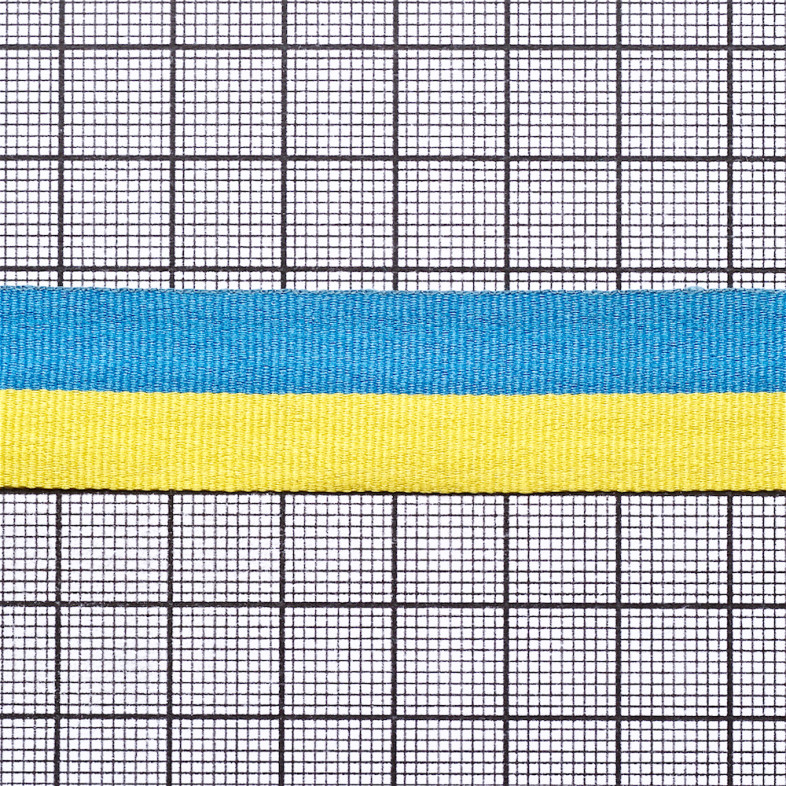 Стрічка репсова з візерунком 20 мм жовто-блакитна 1 метр