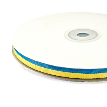 Rep ribbon with pattern 10 mm yellow-blue 1 meter