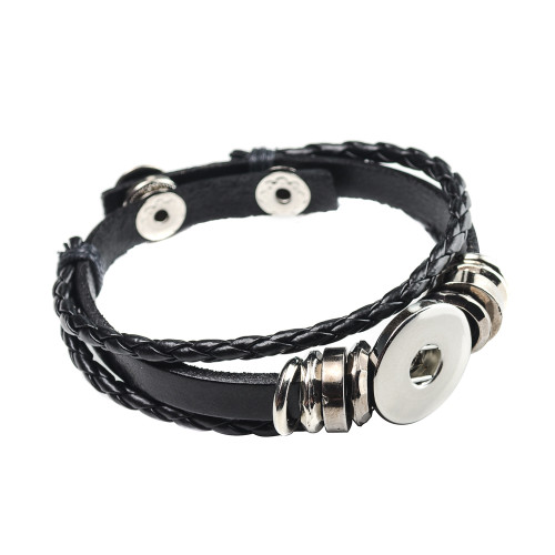 SNAP button bracelet 22.5 cm made of artificial leather black 1 pc