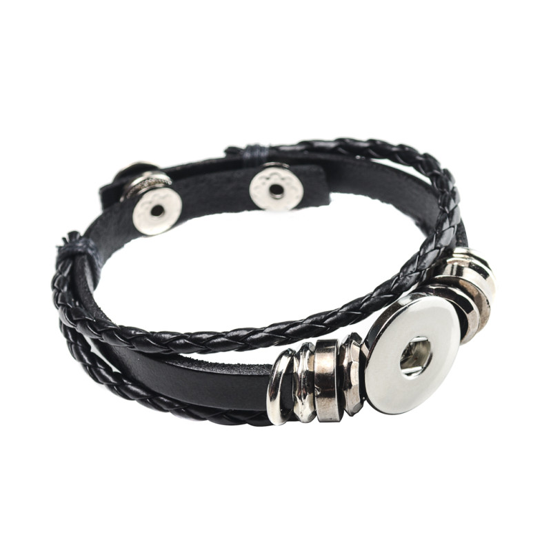 Браслет кнопка SNAP 22,5 см зі штучної шкіри чорний 1 шт