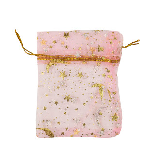 Decorative organza bag with pattern 9×7 cm pink 1 pc