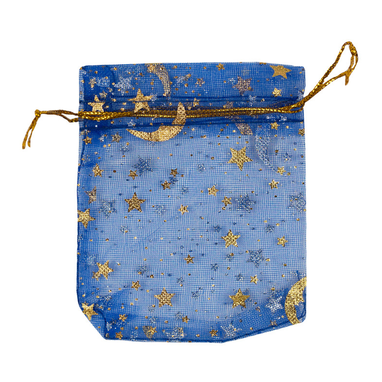 Decorative organza bag with pattern 9×7 cm blue 1 pc