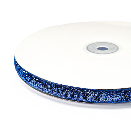 Velvet ribbon with lurex 10 mm blue 1 meter