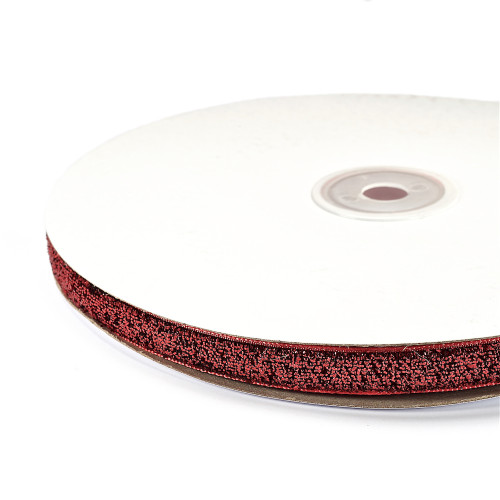 Velvet ribbon with lurex 10 mm red 1 meter