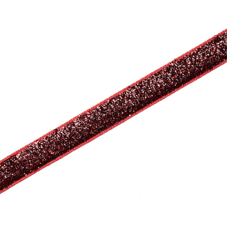 Velvet ribbon with lurex 10 mm red 1 meter