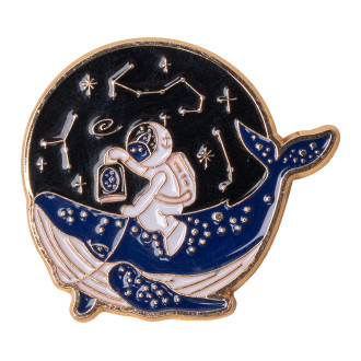 Metal pin badge Astronaut on a whale 1 pc.