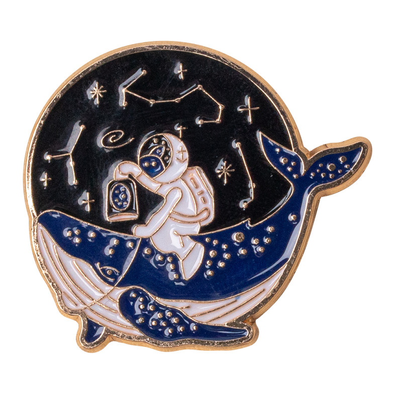 Metal pin badge Astronaut on a whale 1 pc.