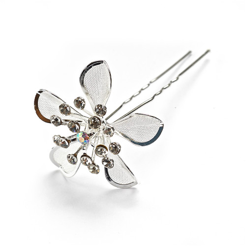 Hairpin 70×36 mm flower with rhinestones 1 pc.