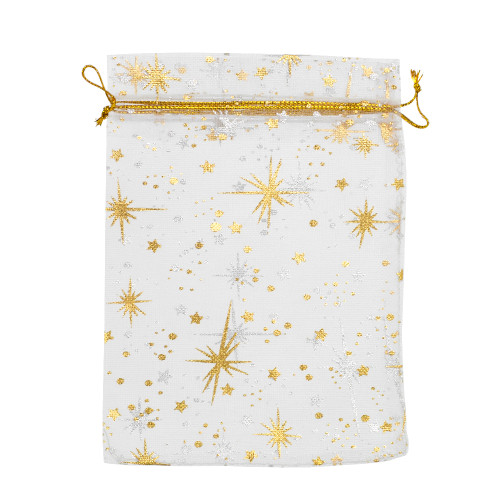 Decorative organza bag with a pattern 12×9 cm white and gold 1 pc
