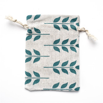 Decorative burlap bag Leaves 14×10 cm beige 1 pc