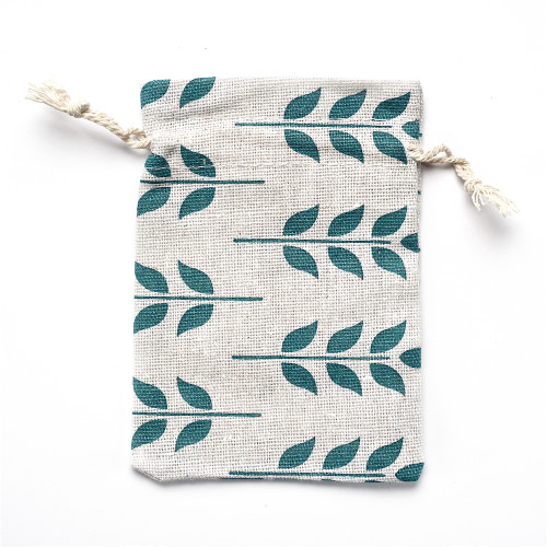 Decorative burlap bag Leaves 14×10 cm beige 1 pc