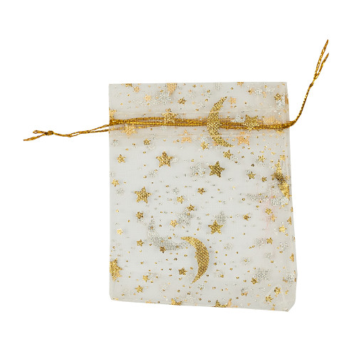 Decorative organza bag with a pattern 9×7 cm white and gold 1 pc