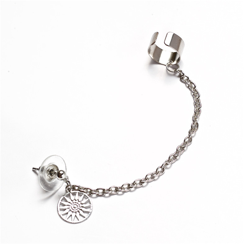 Round coffee earring with a chain, cupronickel, 1 pc.
