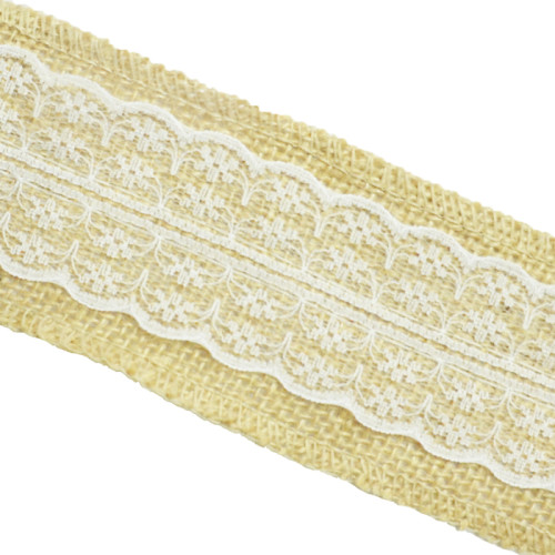 Jute ribbon with lace 60 mm beige 1 meter