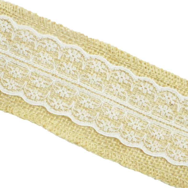 Jute ribbon with lace 60 mm beige 1 meter