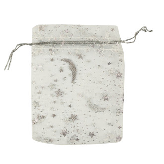 Decorative organza bag with a pattern 9×7 cm white-silver 1 pc.