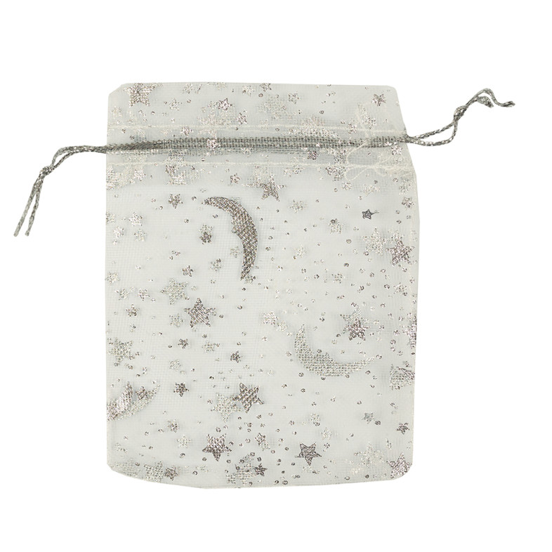 Decorative organza bag with a pattern 9×7 cm white-silver 1 pc.