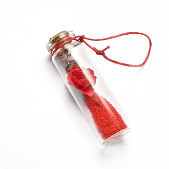 Glass flask 22×70 mm with red rose transparent (17 ml) 1 pc.