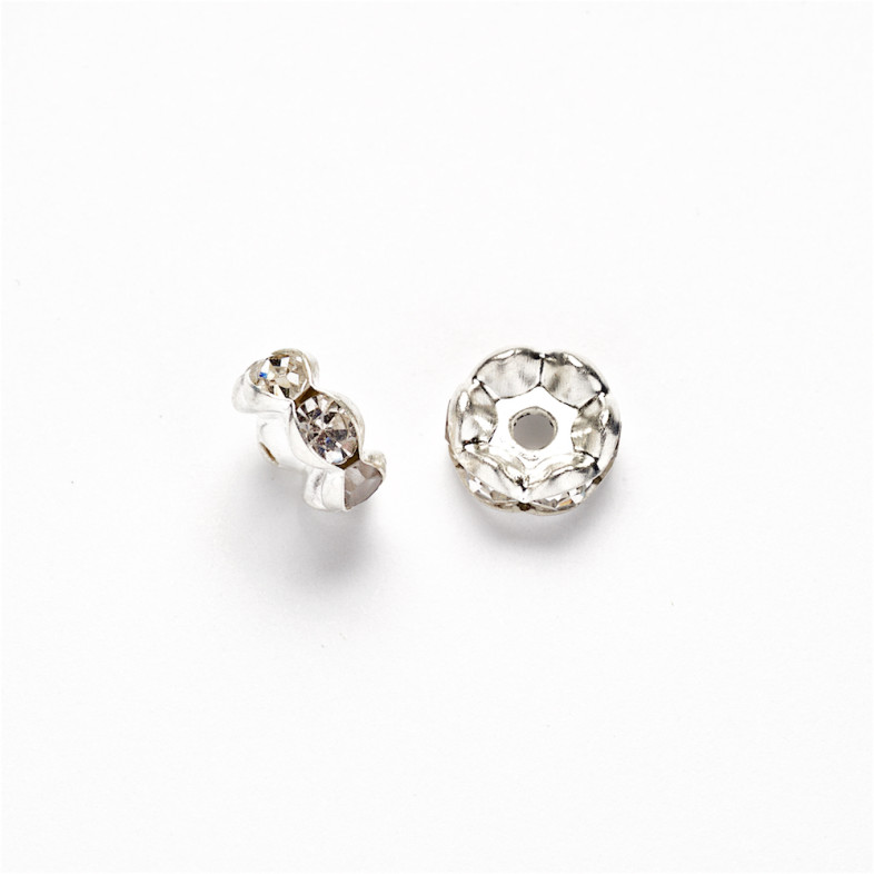 Divider bead with rhinestones 8 mm silver 1 pc
