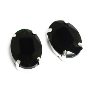 Sew-on glass rhinestones in metal frame 18×13 mm black pack of 2 pcs