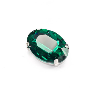 Oval glass rhinestones for sewing in a metal frame 18×13 mm green, pack of 2 pcs.