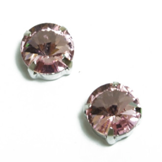 Sew-on glass rhinestones in metal frame 10 mm pink, pack of 2 pcs.