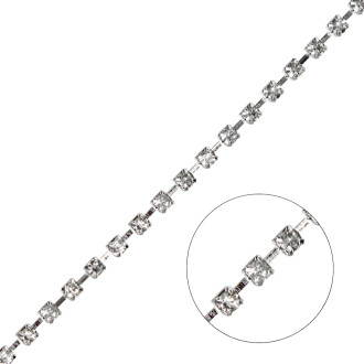 Rhinestone dark steel chain SS6 (1.9 - 2.0 mm) clear crystal 1 meter