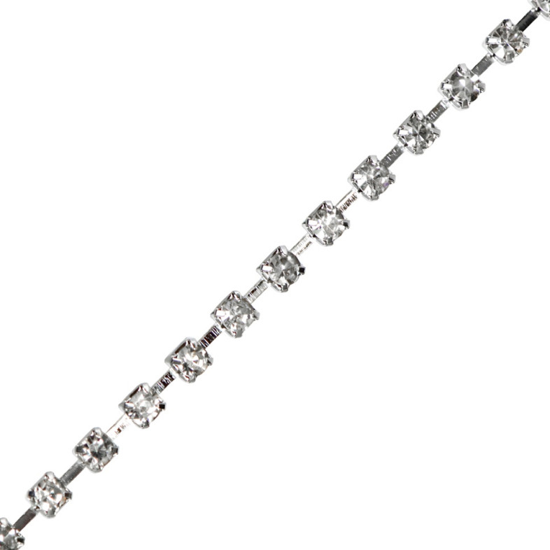 Rhinestone dark steel chain SS6 (1.9 - 2.0 mm) clear crystal 1 meter