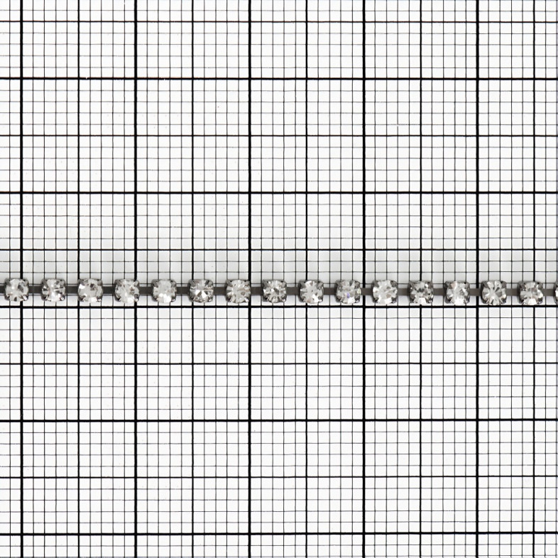Rhinestone dark steel chain SS6 (1.9 - 2.0 mm) clear crystal 1 meter