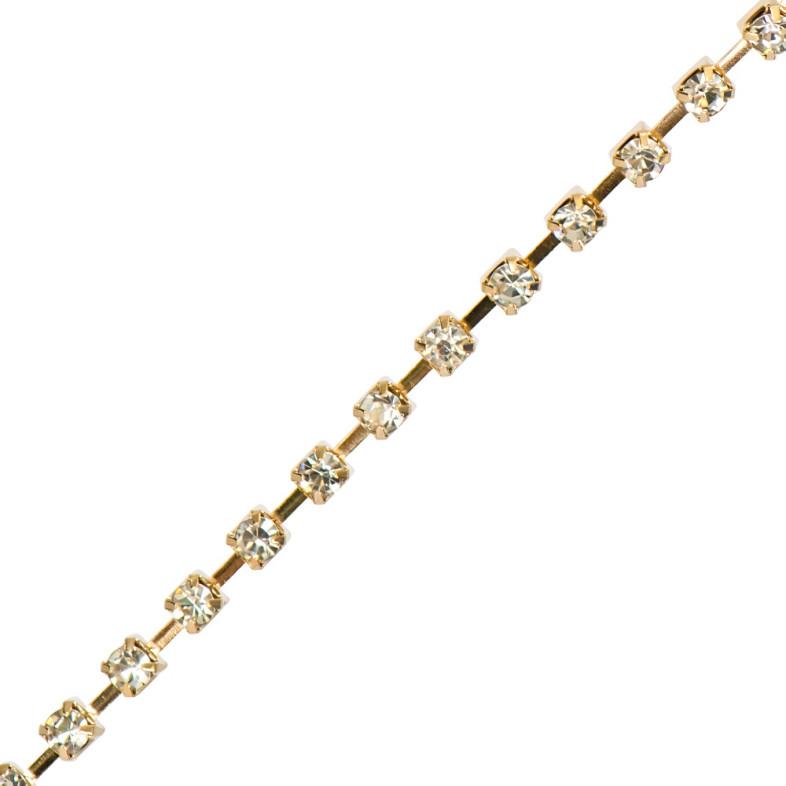 Rhinestone gold chain SS12 (3.0 - 3.2 mm) clear crystal 1 meter