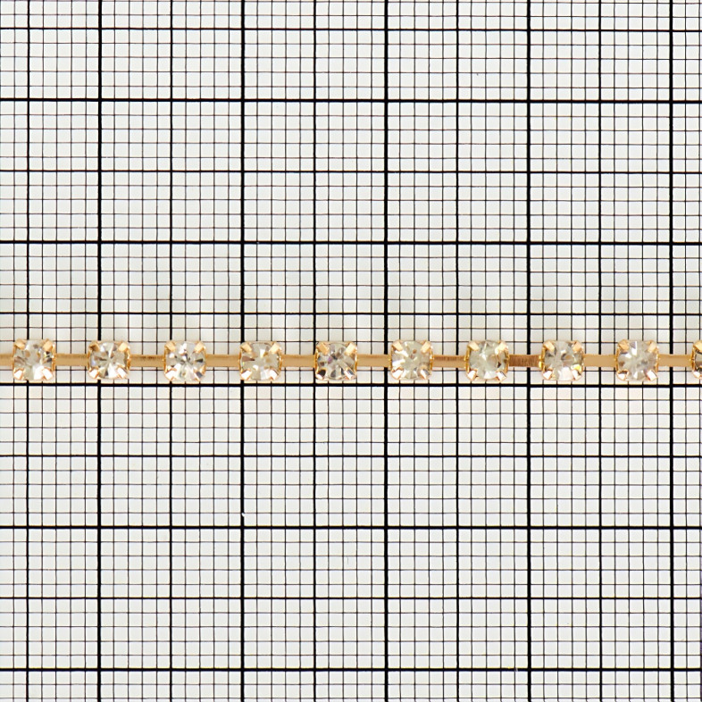 Rhinestone gold chain SS12 (3.0 - 3.2 mm) clear crystal 1 meter