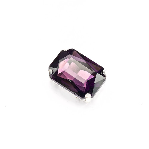 Sew-on glass rhinestones in metal frame 14×10 mm purple pack of 2 pcs