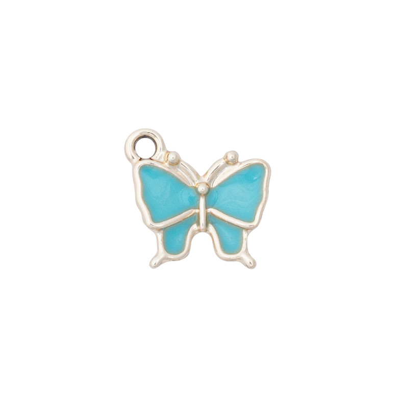 Enameled metal pendant Butterfly blue 1 pc