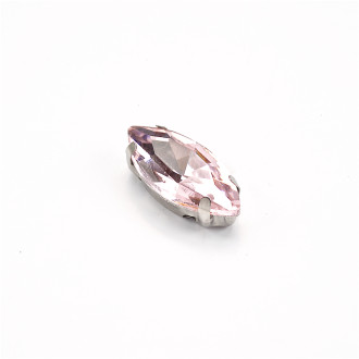 Sew-on glass rhinestones in metal frame 15×7 mm pink, pack of 2 pcs.