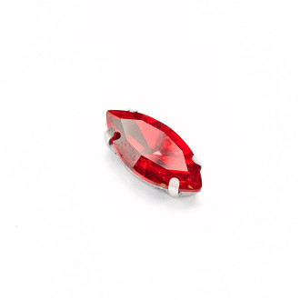 Sew-on glass rhinestones in metal frame 15×7 mm red pack of 2 pcs