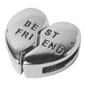 Slider bead 12×5 mm Heart Best Friends cupronickel 1 pc