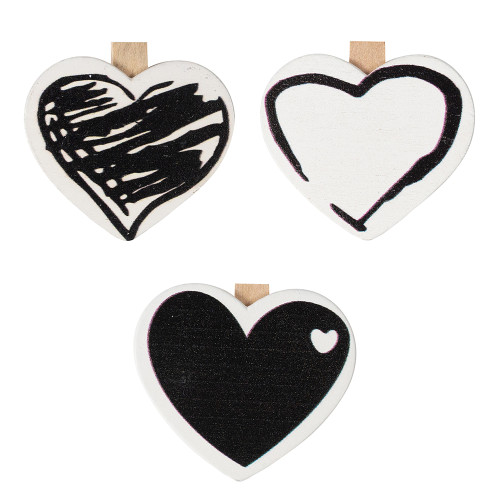Wooden clothespin 35×45 mm Heart black and white 1 pc.