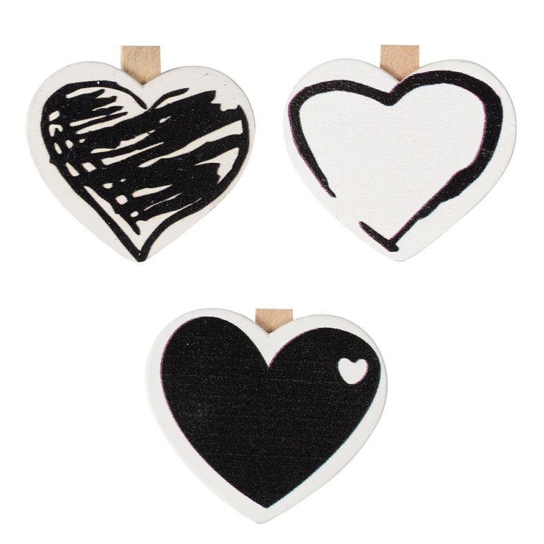 Wooden clothespin 35×45 mm Heart black and white 1 pc.