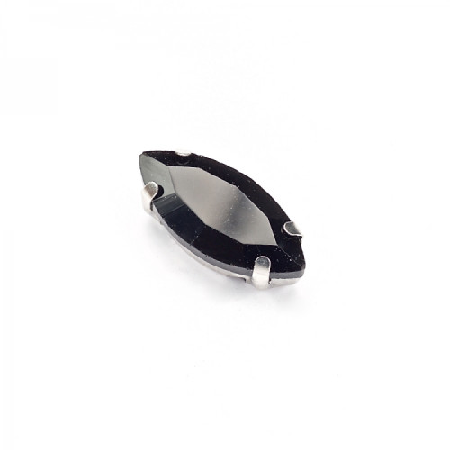 Sew-on glass rhinestones in metal frame 15×7 mm black pack of 2 pcs