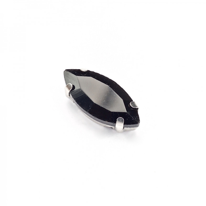 Sew-on glass rhinestones in metal frame 15×7 mm black pack of 2 pcs